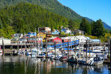 Sailboats In The Marina Of Ketchikan, The Southernmost City Of Alaska, Surrounded By The Tongass National Forest
