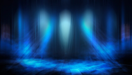 Wall Mural - night empty stage, studio. dark abstract background, dark empty street.