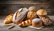 different bakery products on wooden background