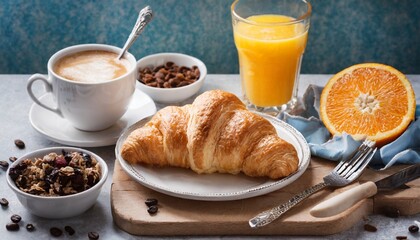 continental breakfast with fresh croissants orange juice and coffee