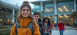 © TEERAPONG - New academic year, fresh smiles: Student back to school in stylish autumn wear, capturing the essence of campus fashion.
