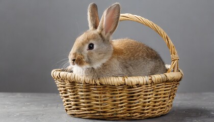 Wall Mural - easter bunny rabbit in basket on gray background