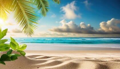 Canvas Print - summer sandy beach with blur ocean on background