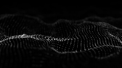 Fototapete - Dynamic dark wave of particles. Abstract futuristic background. Big data visualization. 3D rendering.