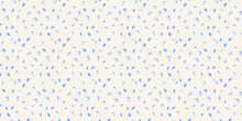 Simple Vibrant Polka Dots, Drops, Spots Seamless Pattern. Creative Blue Tiny Random Dots, Snowflakes, Circles, Leaflets On A Light Background. Vector Hand Drawn Sketch Shape. Design For Surface Design