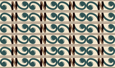 Poster - beautiful turquoise vertical pattern with swirls on a beige background. Traditional abstract patterns are formed from a stream of wind and water waves as inspiration for the fashion pattern of batik 