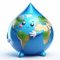 earth globe with funny cartoon water drop shape. world environmental education day. ai generated