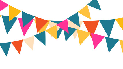 Wall Mural - Garland Triangle Birthday Bunting Flags Celebration. Festival and Fair Decoration Colorful Carnival Garland on White Background