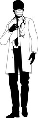 Poster - Silhouette doctor man medical healthcare person. In a lab coat and PPE mask holding a clipboard.