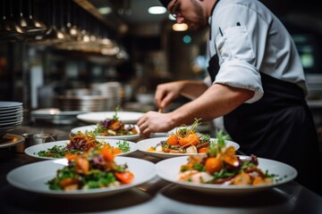 Professional chef preparing meal in high end restaurant kitchen