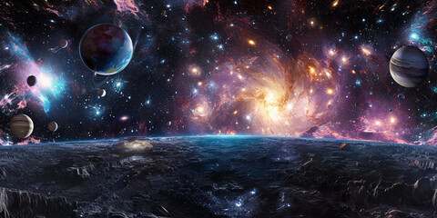 Wall Mural - stunning galaxy filled with various celestial bodies like asteroids, planets, and nebulae