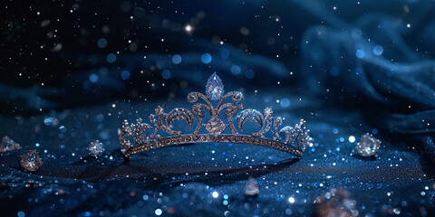 Wall Mural - sapphire and diamond tiara against a night sky with twinkling stars, ethereal glow, magical atmosphe