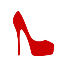 Women's Red High Heels Shoe Icon Black Isolated On White Background. Vector Illustration