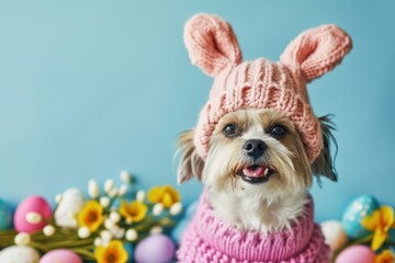 Wall Mural - Easter cute dog in hat with bunny ears