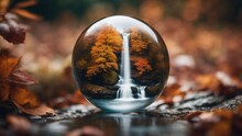 Leaves In Water Ethereal Fantasy Concept Art Of Masterpiece  Photo Of   Waterfall In The Autumn Inside A Crystal Ball