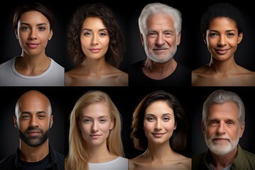  Grid image of diverse group of people of different ages and genders and ethnicities