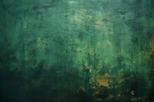 Green And Dark Concrete Wall Texture, Background. Watercolor, Wash, Natural Tones Of Nature. Echo Background