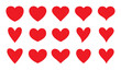 © Kingwardobe - Set of hearts in red color, Red heart icons set vector, Set of 15 hearts of different shapes for web. Heart collection. Vector Art