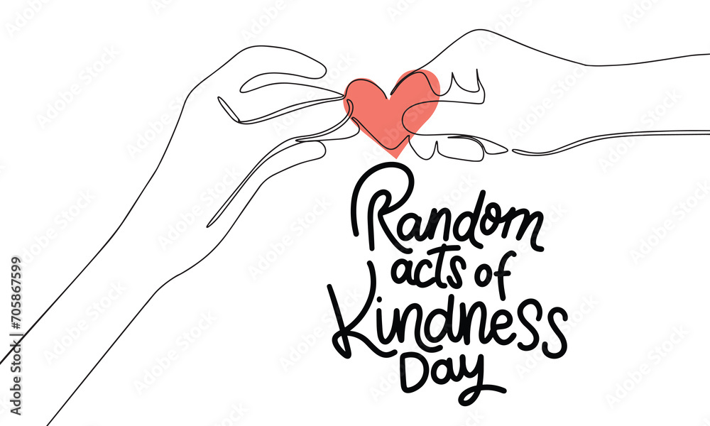 Random acts of Kindness Day banner. Handwriting text and line art two ...