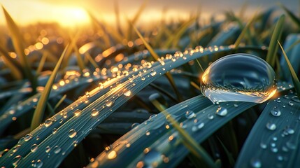 Canvas Print - water drops on the grass