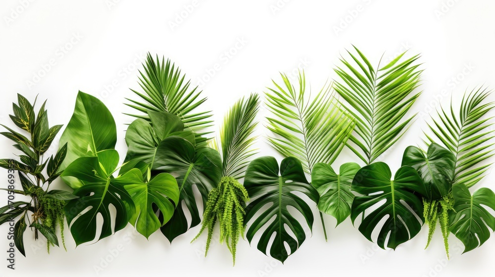image featuring various lush tropical leaves on a clean white ...