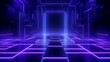 Background of an empty show scene. Ultraviolet abstract background. Geometric Neon Shapes, Equalizer, Ai generated image
