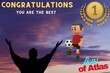 carte de félicitations pour les lions de l'Atlas,équipe nationale du Maroc avec l'illustration d'un joueur marocain jonglant un ballon suspendu en l'air avec une personne qui lui fait signe de merci
