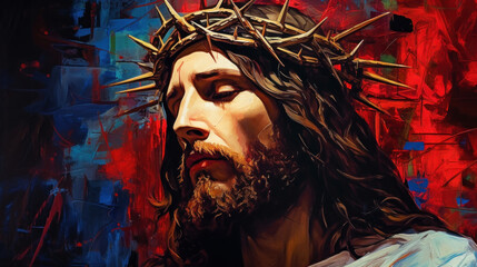 Jesus Christ with crown of thorns.  Easter celebration