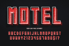 Condensed Pixel Neon Alphabet Design, Stylized Like In 8-bit Games.