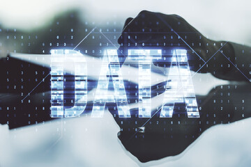 Aufkleber - Creative Data word sign and finger clicks on a digital tablet on background. Multiexposure