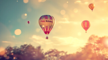  Hot Air Balloon Adventure: Whimsical hot air balloons soaring in the sky, symbolizing adventure and excitement for the birthday person for 