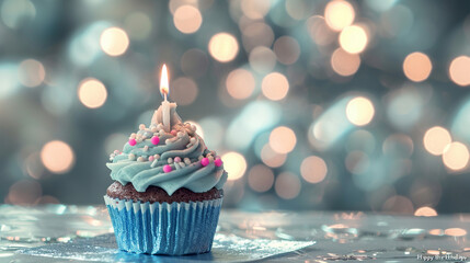 Cupcake Celebration: A deliciously decorated cupcake with a lit candle, representing a sweet and joyful birthday wish for 