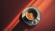  a cup of coffee sitting on top of a white saucer on top of a saucer on a red wall.