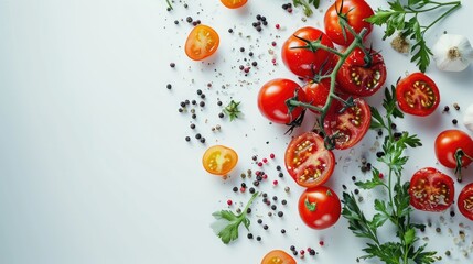 Canvas Print -  a white table topped with lots of different types of tomatoes and other fruits and vegetables on top of a white surface.