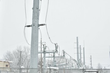 Canvas Print - Electric Substation in a Snowstorm