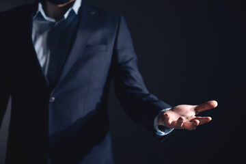 Businessman hand touching virtual screen