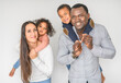 © Louis-Paul Photo - family with boy and girl child posing on photo shooting on white background