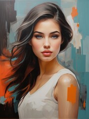 Wall Mural - A captivating high detailed portrait of a young woman, abstract modern art, contemporary poster