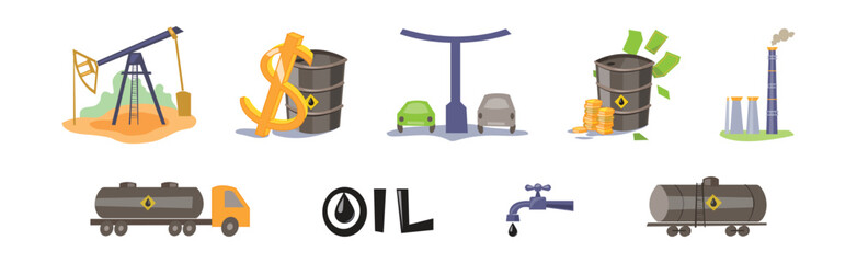 Poster - Oil and Fuel Industry Flat Icon and Object Vector Set