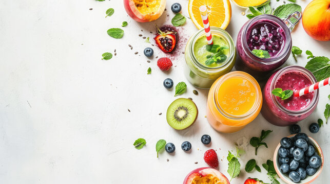 healthy natural organic smoothie made from fresh fruits and berries, detox, weight loss, proper nutrition, drink in a glass, jar of juice, tropical cocktail, ingredients, cooking, breakfast, spinach