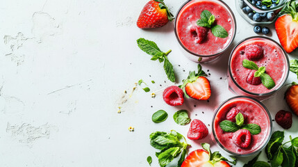 Wall Mural - healthy natural organic smoothie made from fresh fruits and berries, detox, weight loss, proper nutrition, drink in a glass, jar of juice, tropical cocktail, ingredients, cooking, breakfast