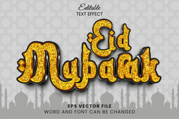 Wall Mural - Eid mubarak premium golden 3d editable vector text effect. Islamic ramadan typography