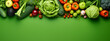 © Артур Комис - Fresh organic vegetables on green background top and bottom place for text.Generative AI