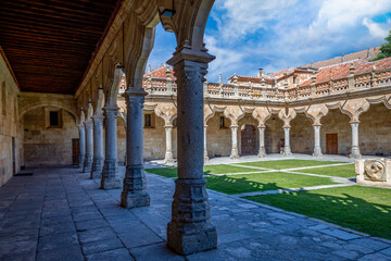 Poster - Beautiful porticoed courtyard of the Lesser Schools of Salamanca, Castilla y León, Spain, built in the 15th century and declared a world heritage site