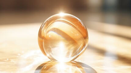 Crystal ball on the floor in the sunlight.