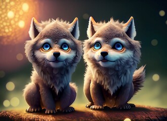 image of cheerful wolves with big eyes suitable for children or background