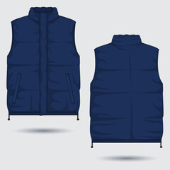 Poster - Blue bubble vest mockup front and back view. Sleeveless vest. Vector illustration