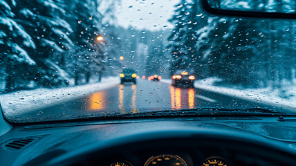 Wall Mural - car on the street in winter