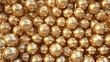 Close-up view of numerous reflective golden spheres packed tightly, creating a mesmerizing and luxurious seamless pattern.