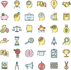 Poster - modern life skills icons set. outline set of modern life skills vector icons thin line color flat on